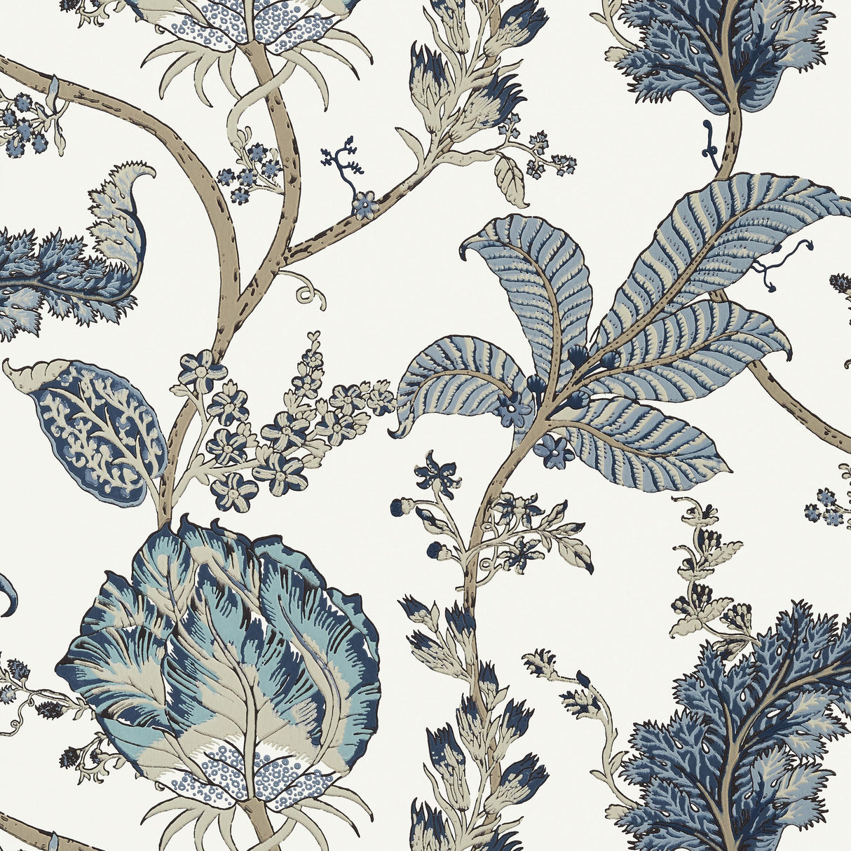 Anna French Kalamkari Vine Blue And White Wallpaper