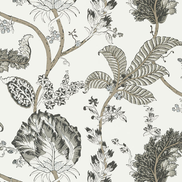 Anna French Kalamkari Vine Black And White Wallpaper