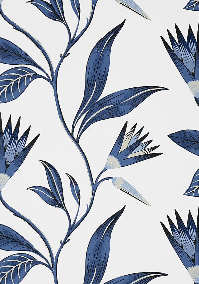 Anna French CLEO VINE Blue and White Wallpaper