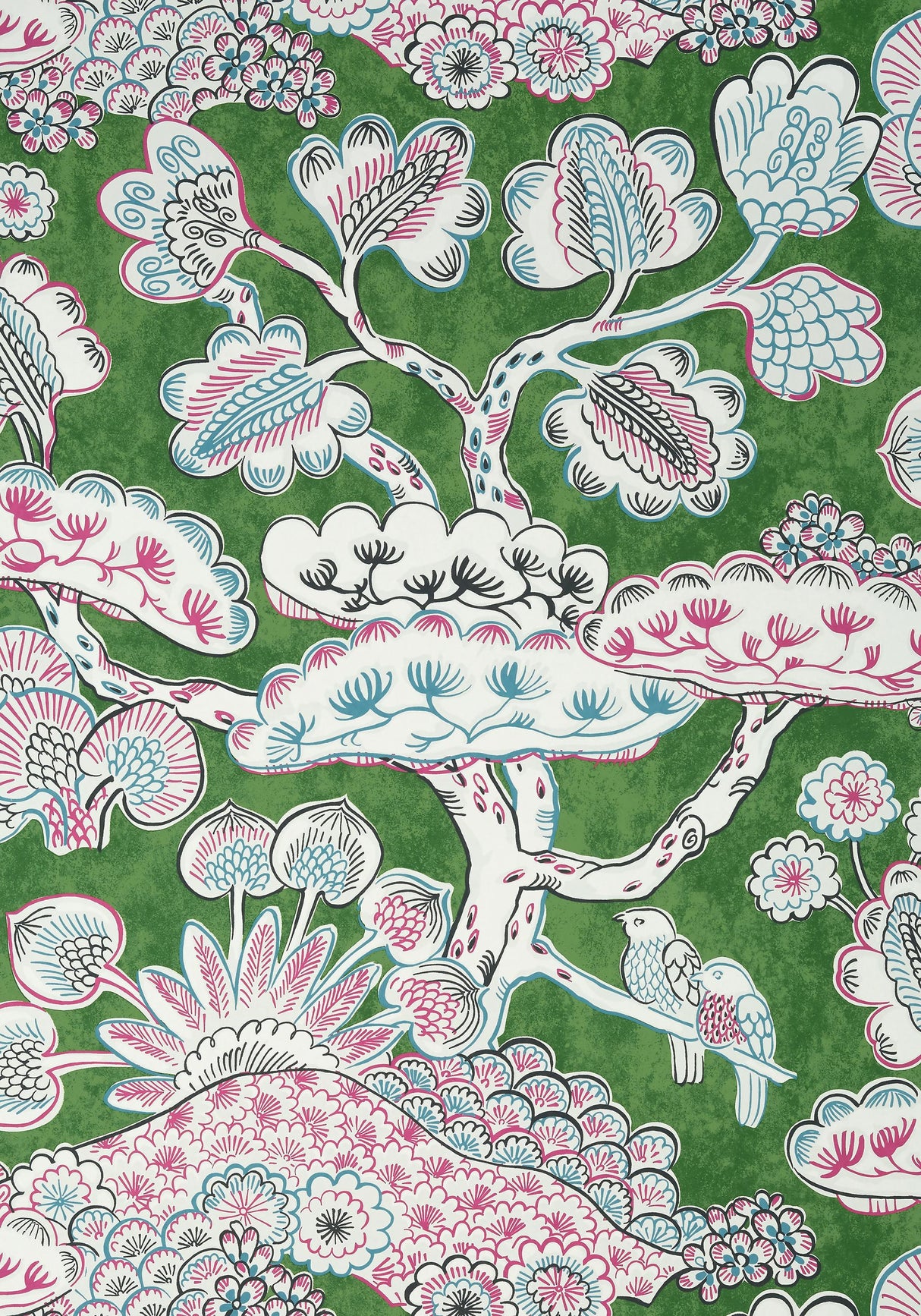 Anna French TREE HOUSE Pink and Green Wallpaper