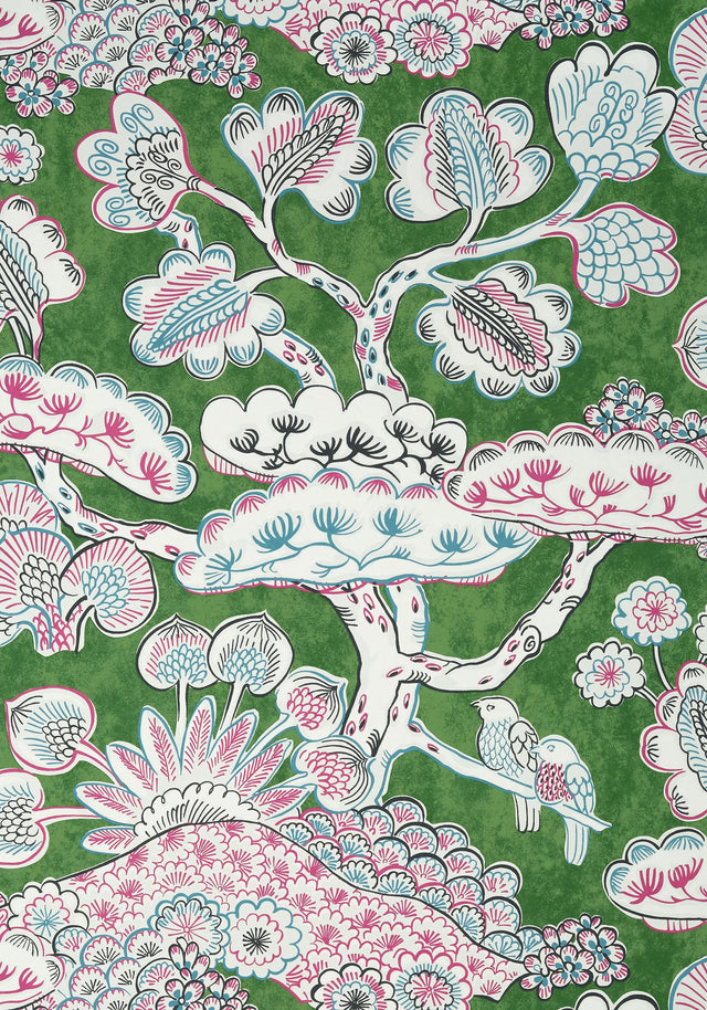 Anna French TREE HOUSE Pink and Green Wallpaper