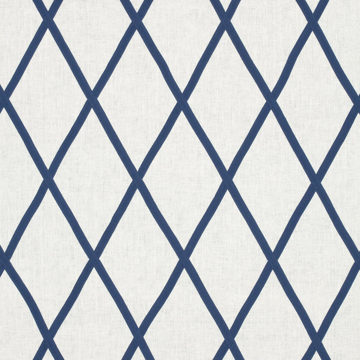 Anna French Tarascon Trellis Applique Navy On White Fabric
