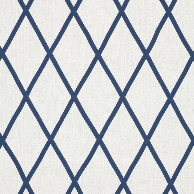 Anna French Tarascon Trellis Applique Navy On White Fabric