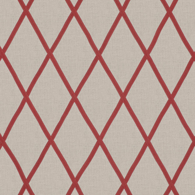 Anna French Tarascon Trellis Applique Red On Natural Fabric