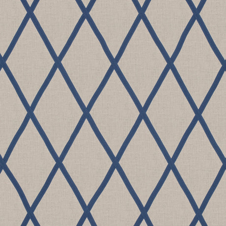 Anna French Tarascon Trellis Applique Navy On Natural Fabric