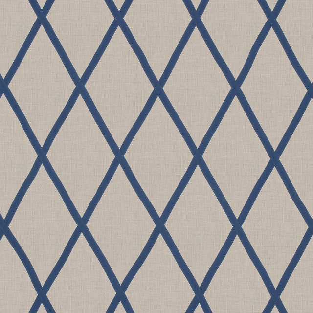 Anna French Tarascon Trellis Applique Navy On Natural Fabric
