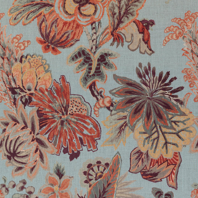 Thibaut Floral Gala Blue And Cinnamon Fabric