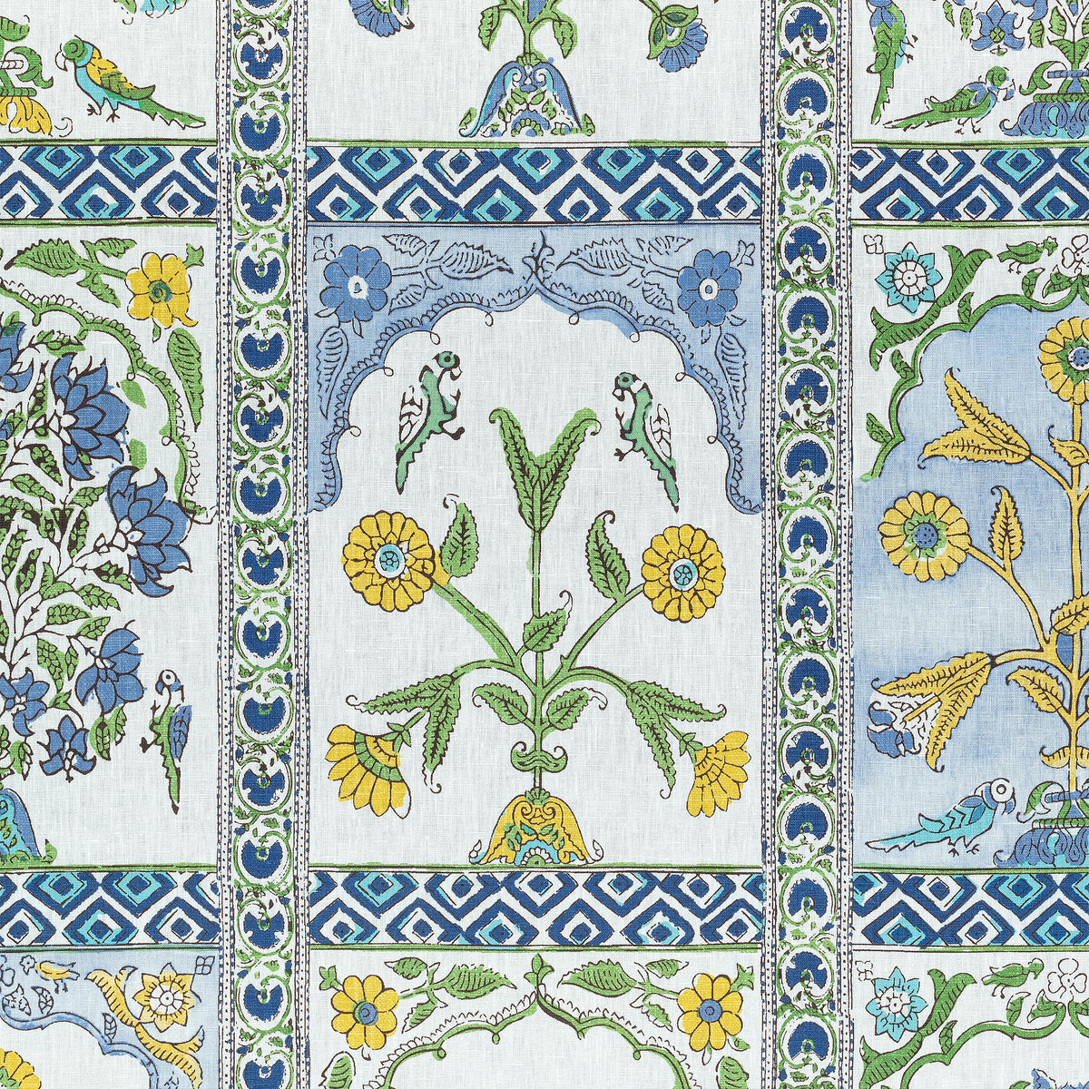 Thibaut Indian Panel Blue And Yellow Fabric