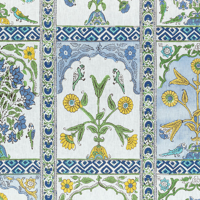 Thibaut Indian Panel Blue And Yellow Fabric