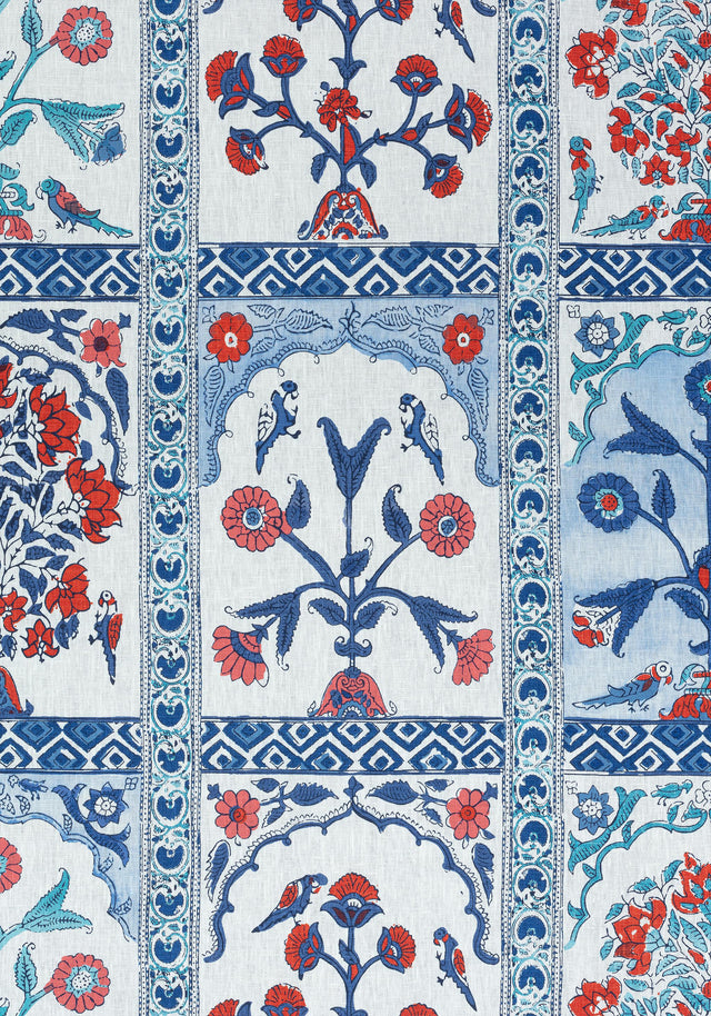 Thibaut INDIAN PANEL Coral and Blue Fabric