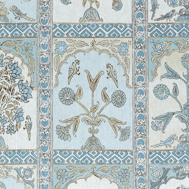 Thibaut Indian Panel Spa Blue Fabric