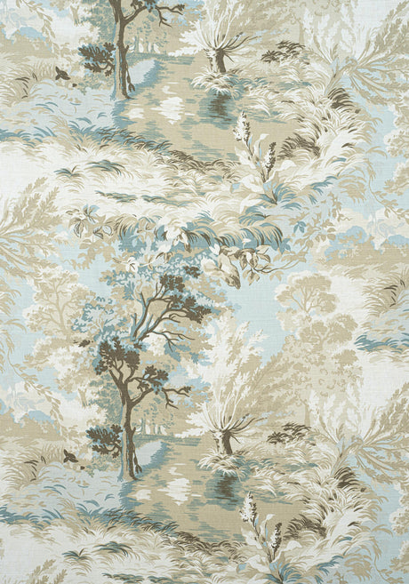 Thibaut LINCOLN TOILE Beige and Spa Blue Fabric