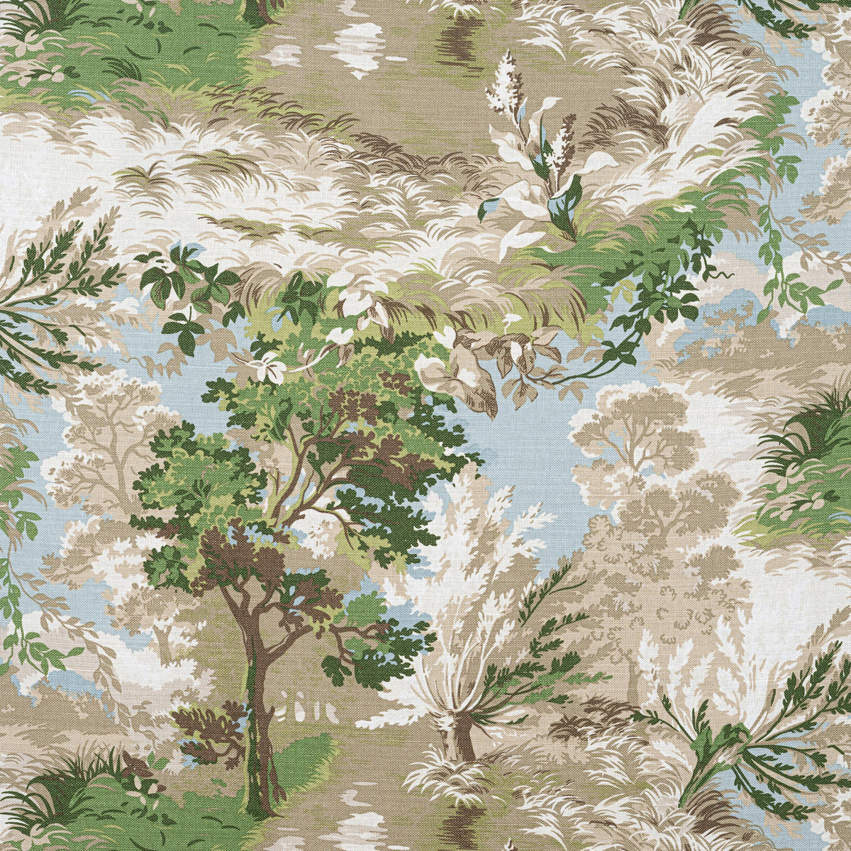 Thibaut Lincoln Toile Green And Beige Fabric