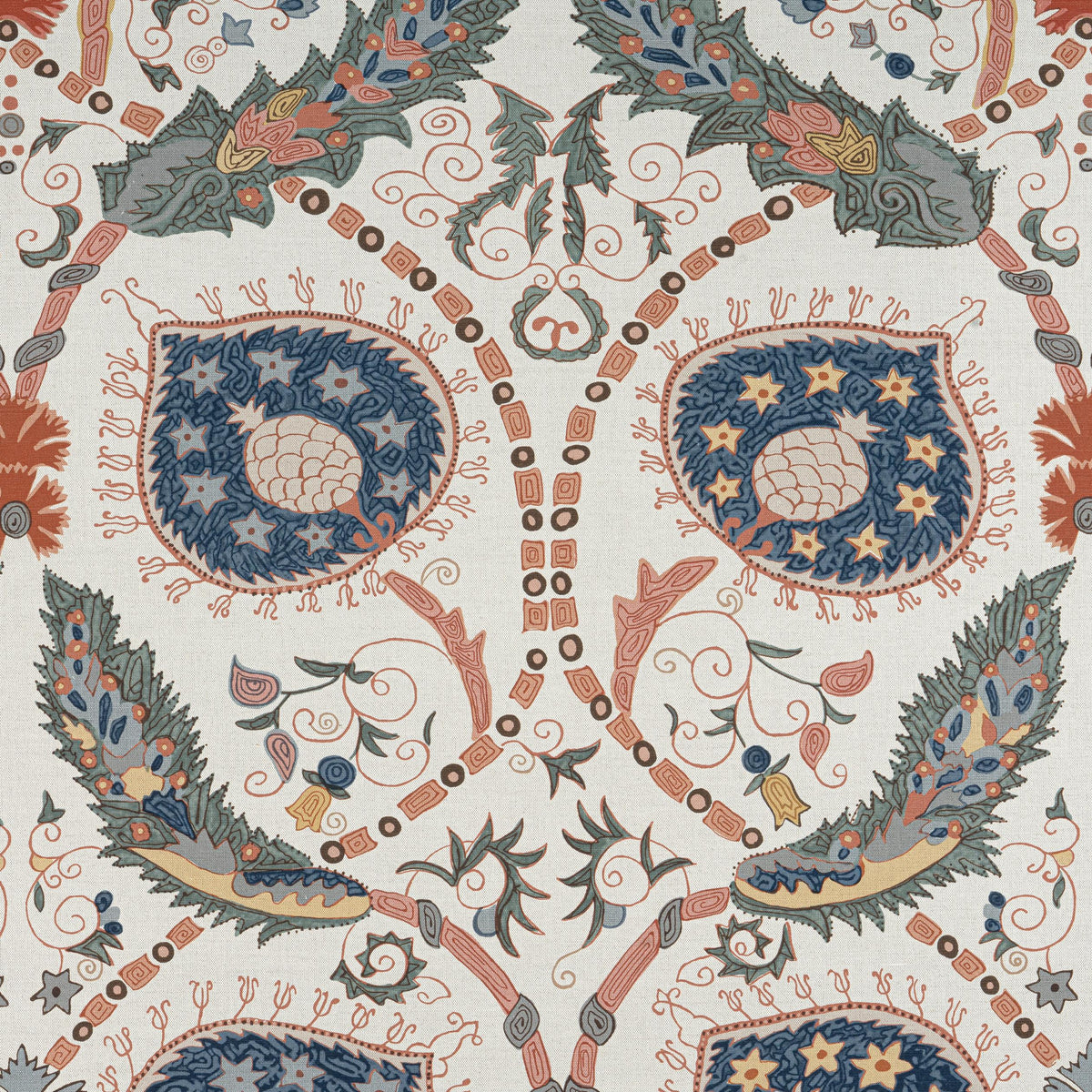 Thibaut Lewis Coral And Blue Fabric