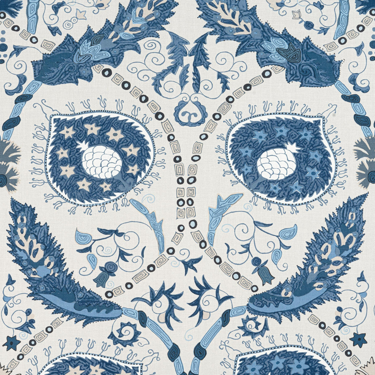 Thibaut Lewis Blue And Beige Fabric