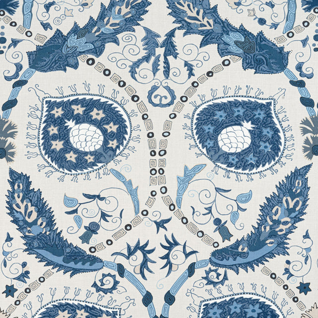 Thibaut Lewis Blue And Beige Fabric