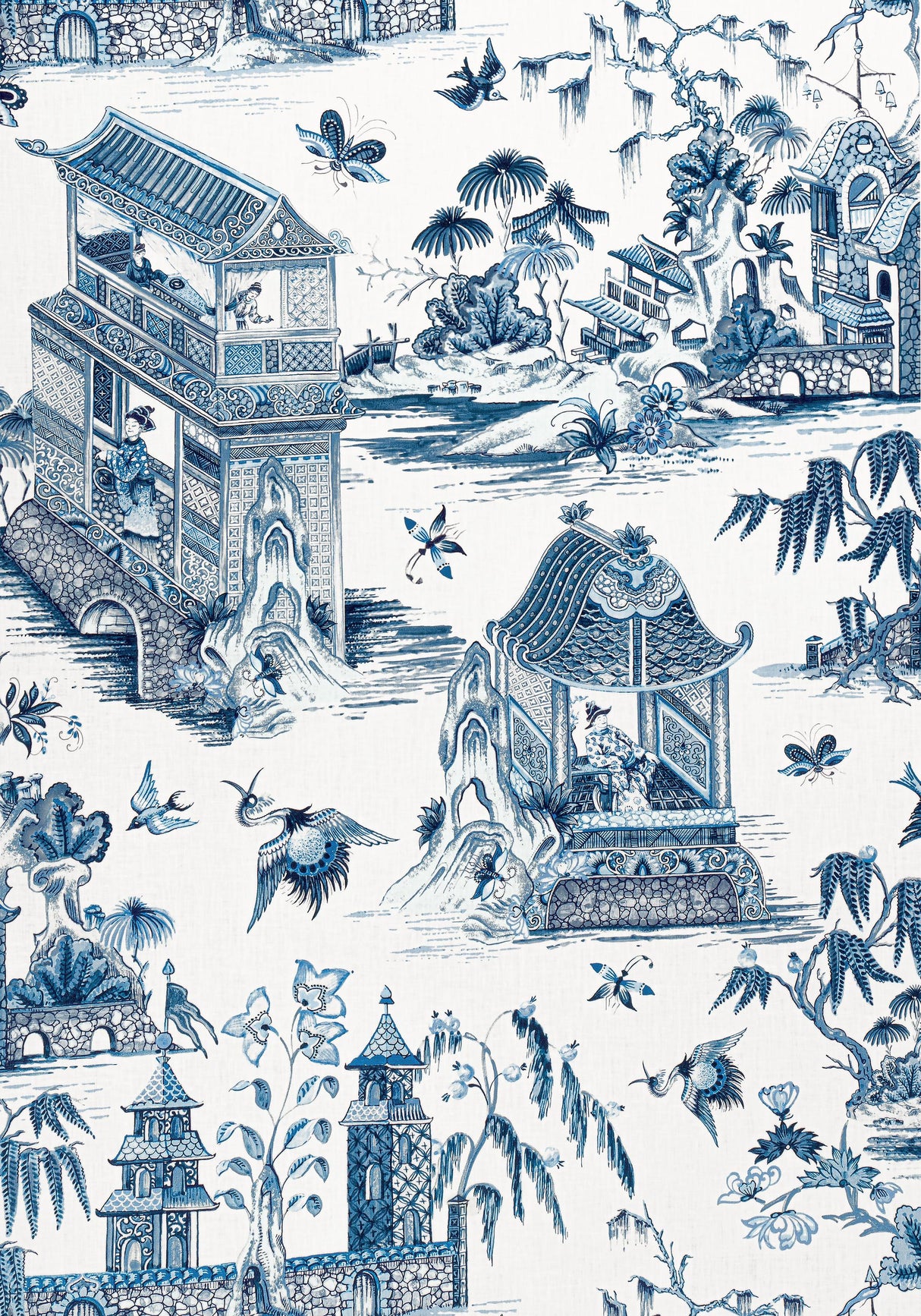 Thibaut GRAND PALACE Blue and White Fabric