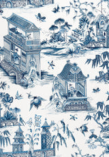 Thibaut GRAND PALACE Blue and White Fabric