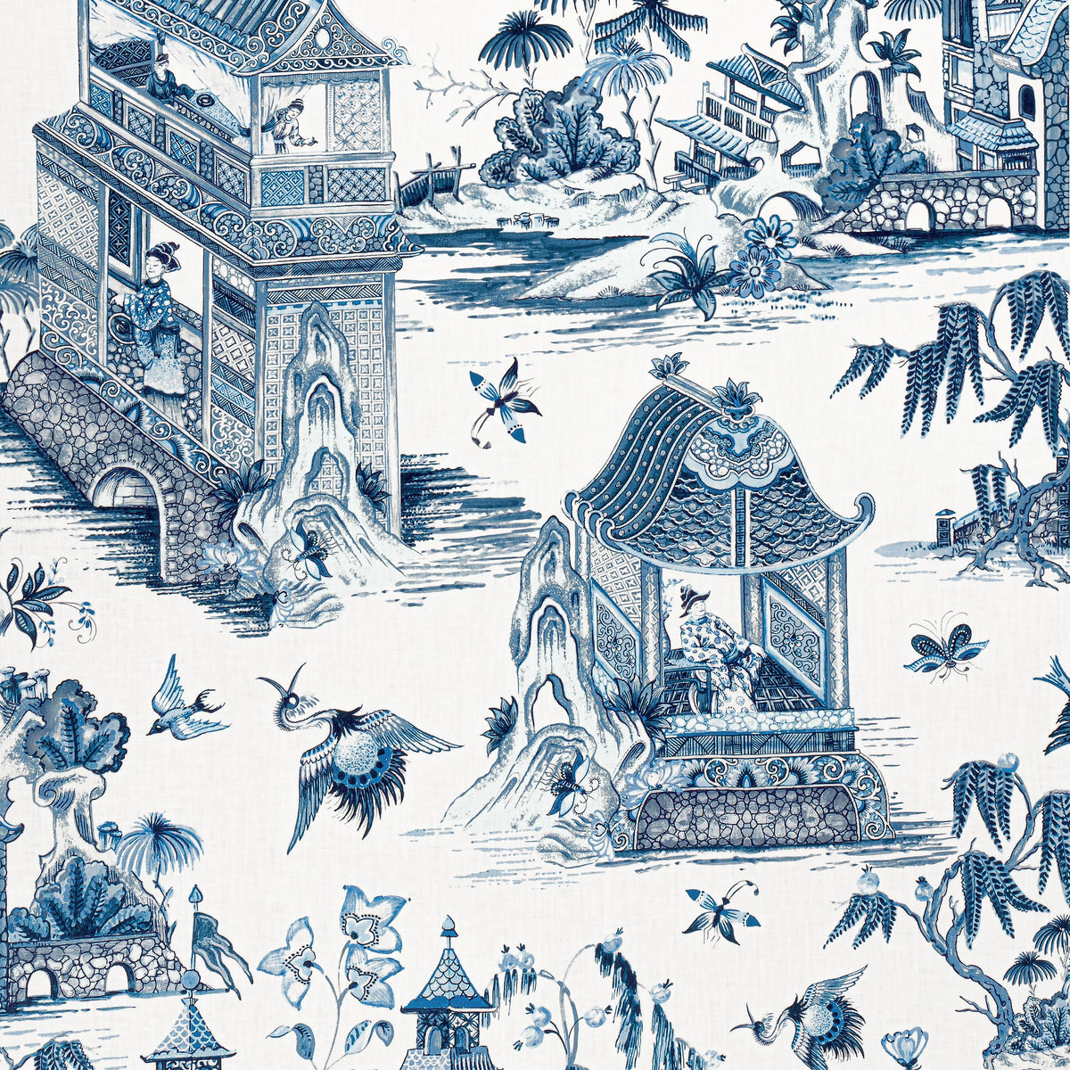 Thibaut Grand Palace Blue And White Fabric