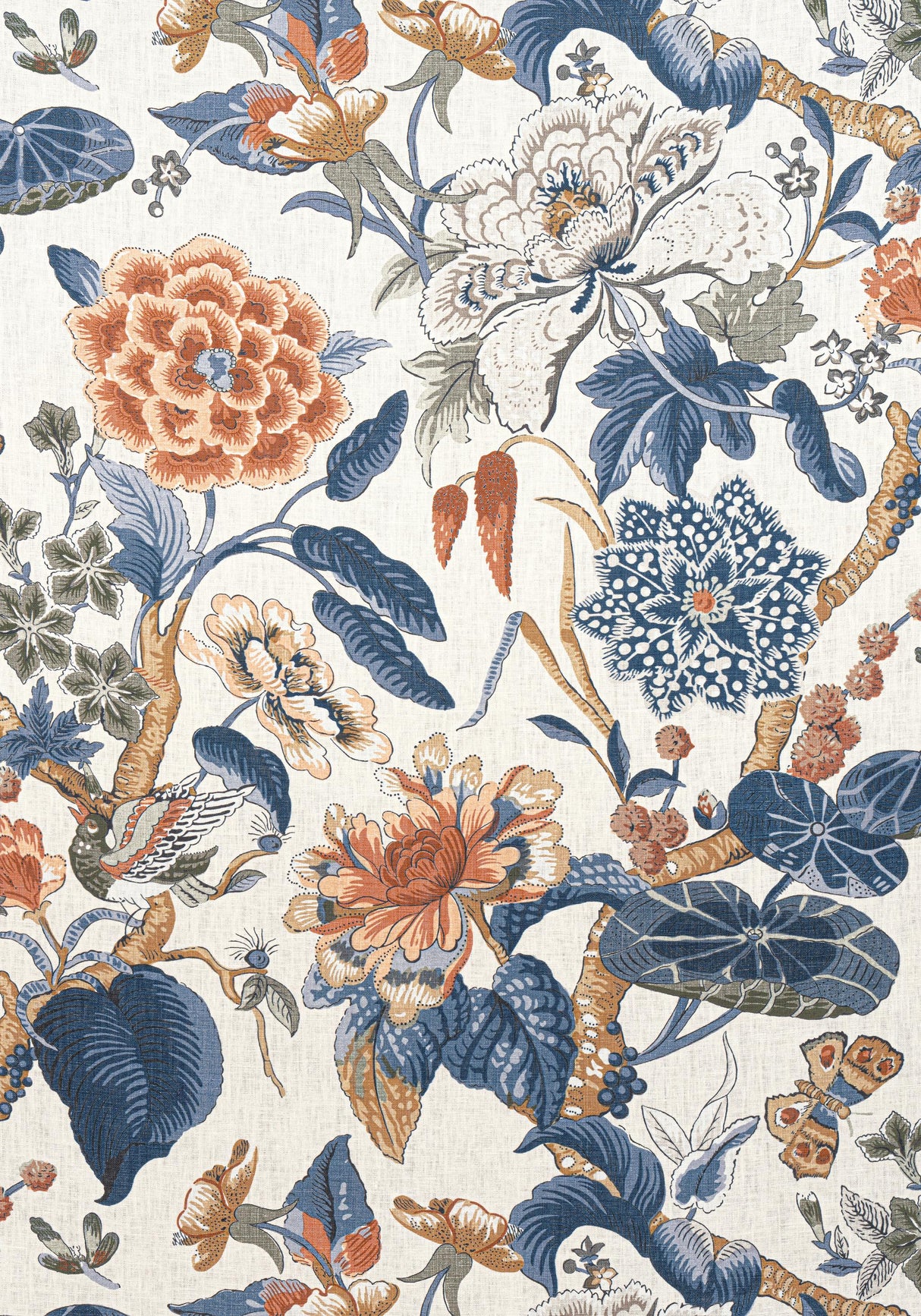 Thibaut HILL GARDEN Brick and Navy Fabric