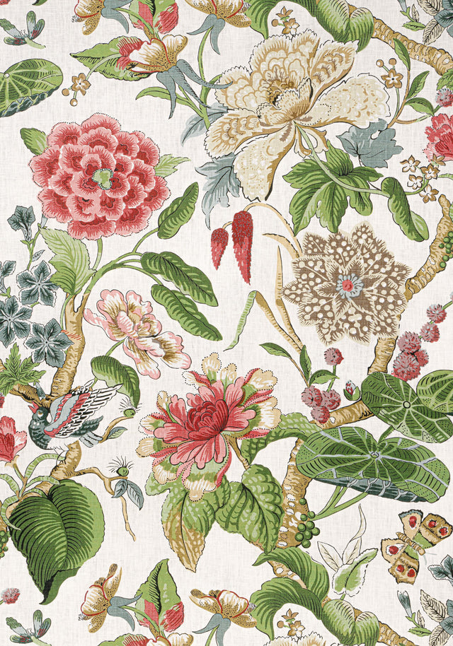 Thibaut HILL GARDEN Coral and Green Fabric