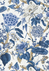 Thibaut HILL GARDEN Blue and White Fabric