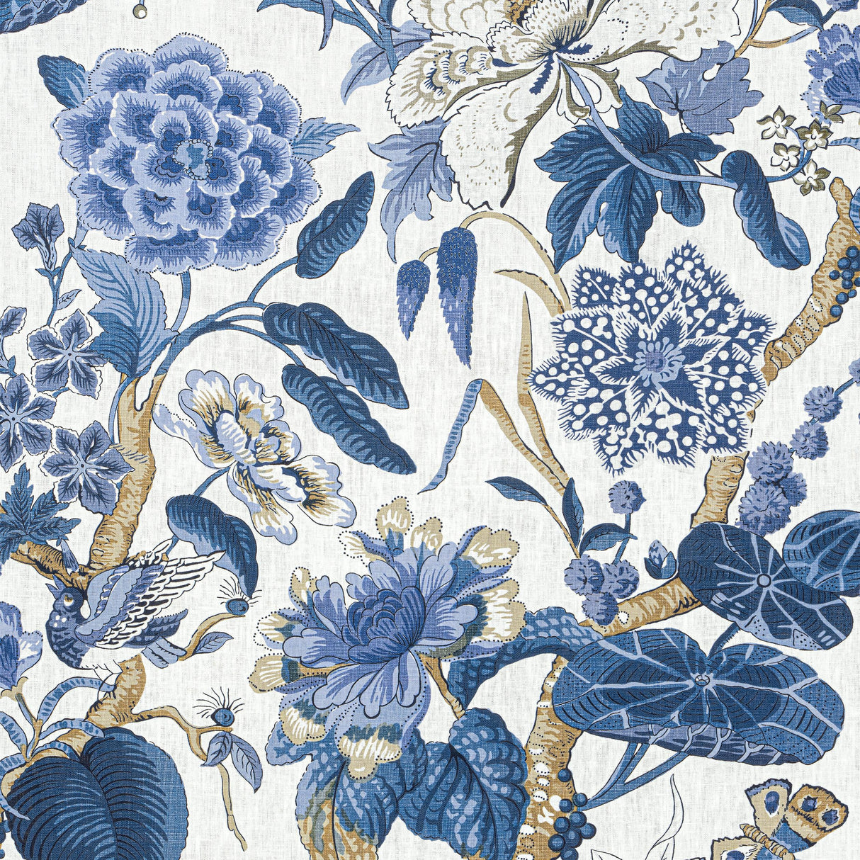 Thibaut Hill Garden Blue And White Fabric