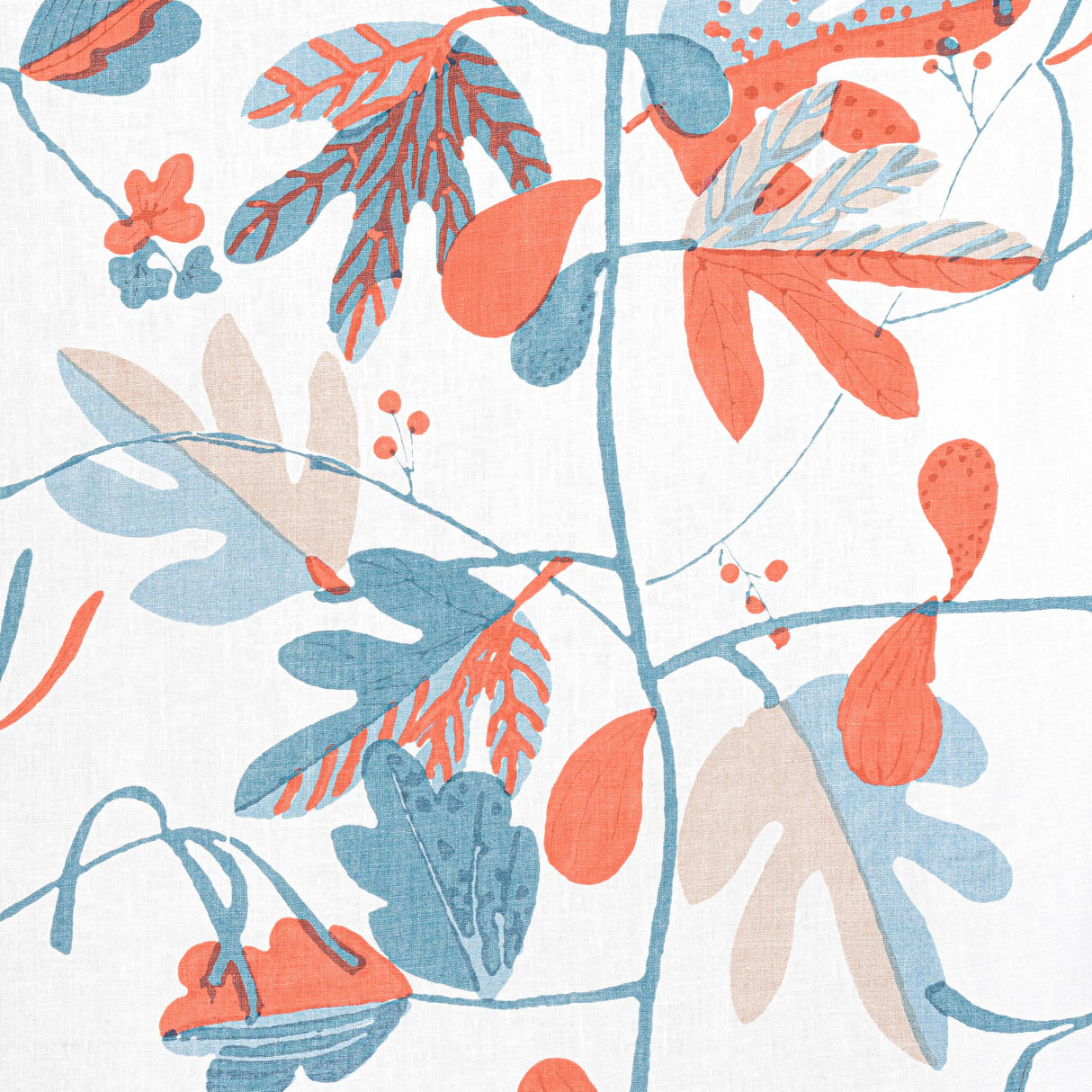 Thibaut MATISSE LEAF French Blue and Coral Fabric