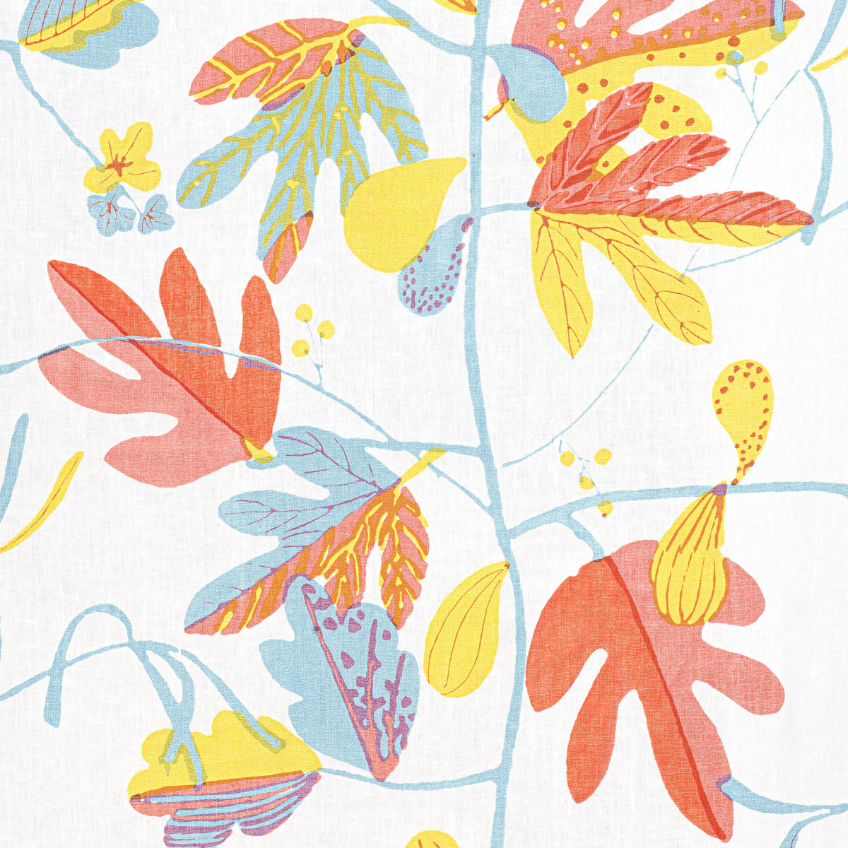 Thibaut Matisse Leaf Coral And Yellow Fabric