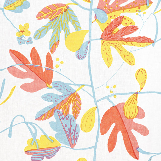 Thibaut Matisse Leaf Coral And Yellow Fabric
