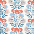 Thibaut Tybee Tree French Blue And Coral Fabric