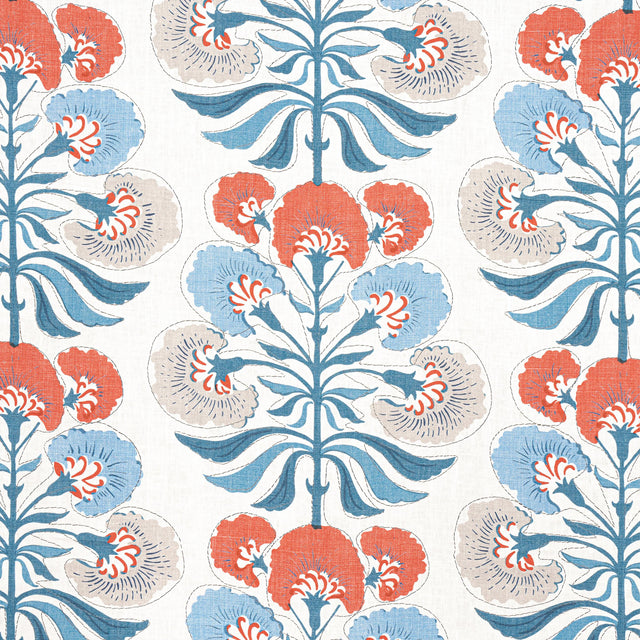 Thibaut Tybee Tree French Blue And Coral Fabric