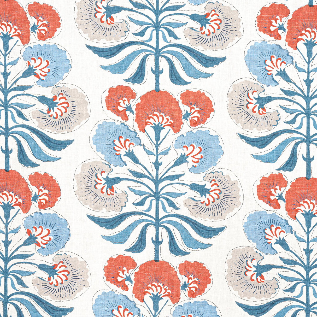 Thibaut TYBEE TREE French Blue and Coral Fabric