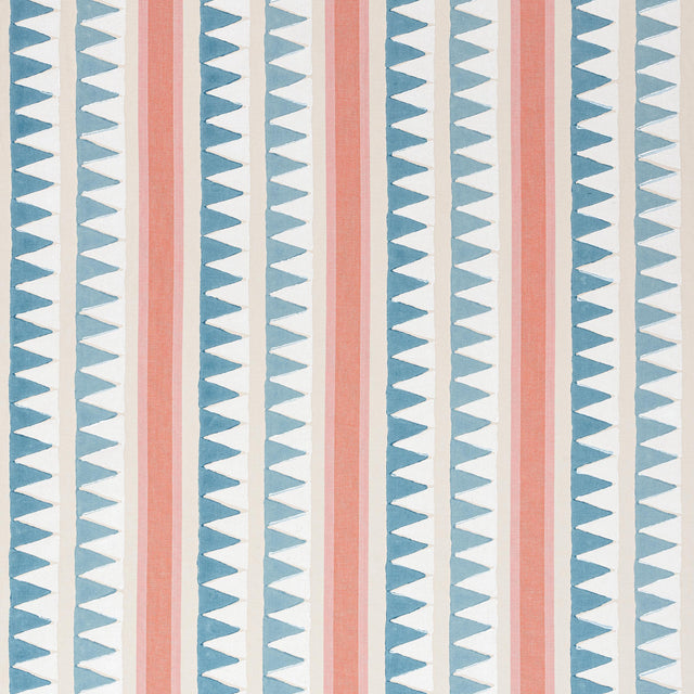 Thibaut Lomita Stripe French Blue And Coral Fabric