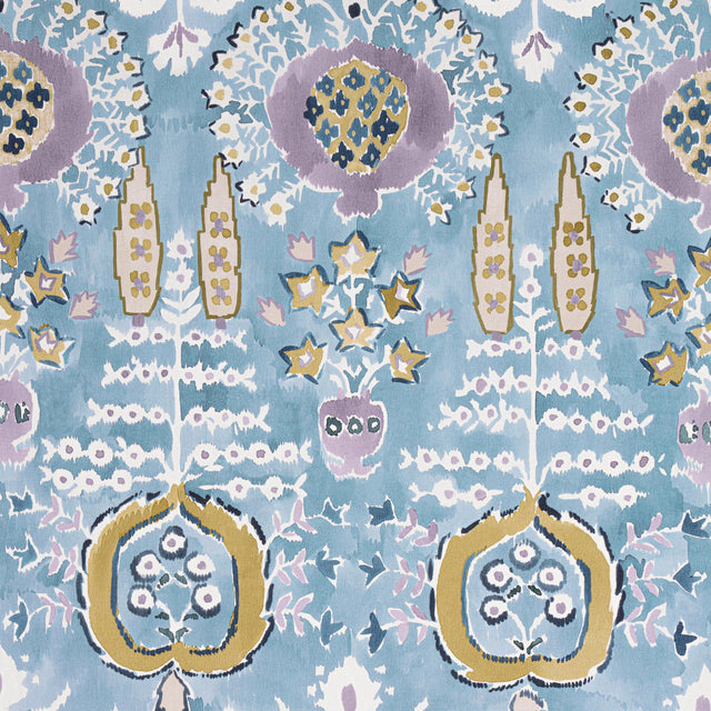 Thibaut Mendoza Suzani French Blue And Lavender Fabric