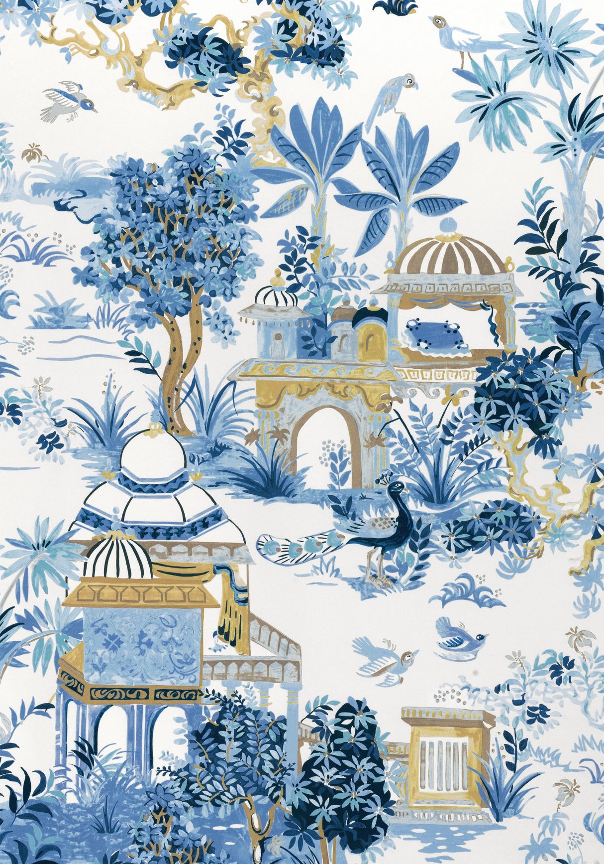 Thibaut MYSTIC GARDEN Blue and White Fabric