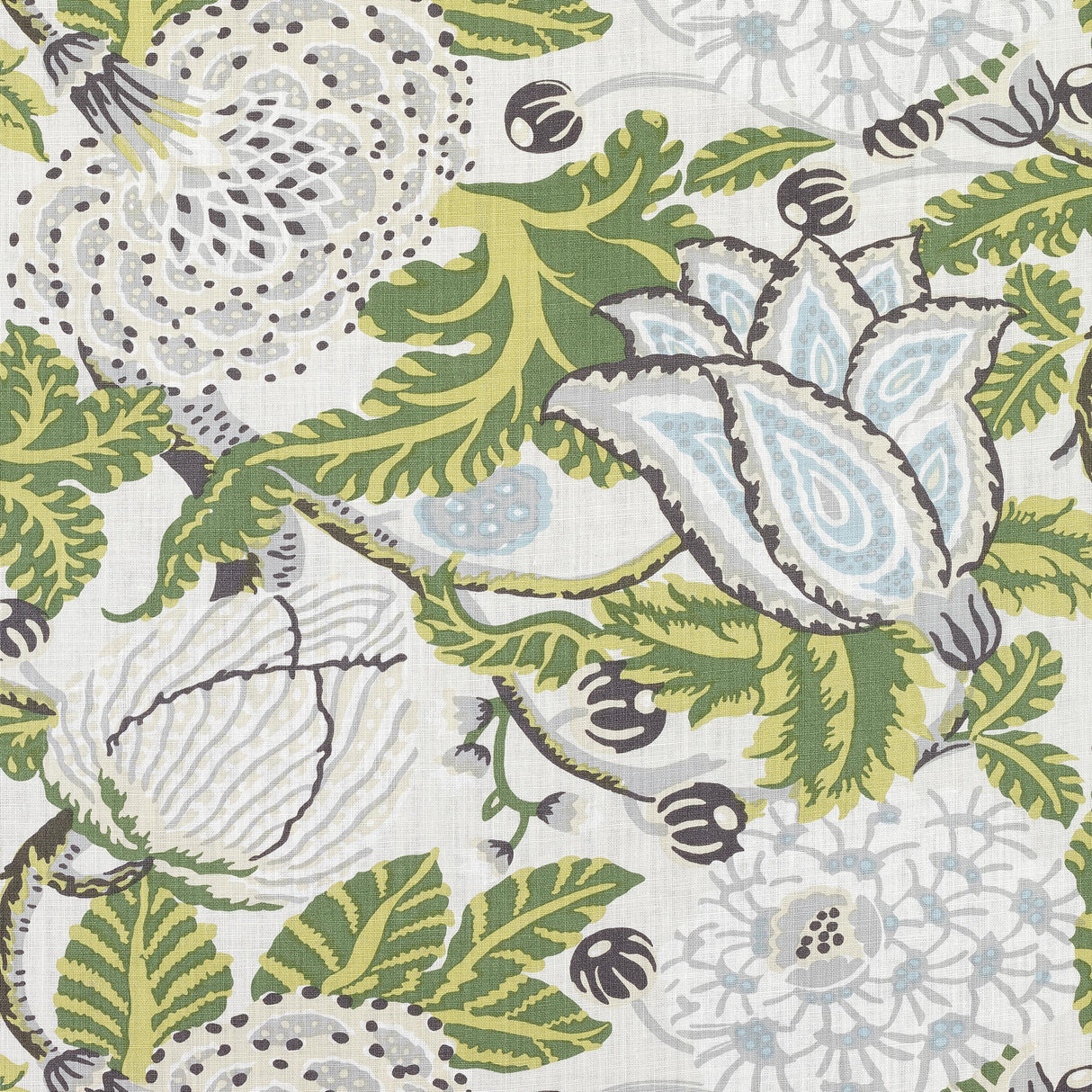 Thibaut Mitford Green And White Fabric