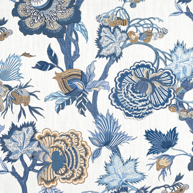 Thibaut Indienne Jacobean Blue And White Fabric