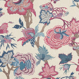 Thibaut INDIENNE JACOBEAN Raspberry and Blue on Natural Fabric