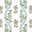 Thibaut Ribbon Floral Seaglass And Gold Fabric