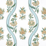 Thibaut Ribbon Floral Seaglass And Gold Fabric