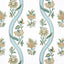 Thibaut Ribbon Floral Seaglass And Gold Fabric