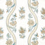 Thibaut RIBBON FLORAL Beige and Spa Blue Fabric