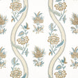 Thibaut Ribbon Floral Beige And Spa Blue Fabric
