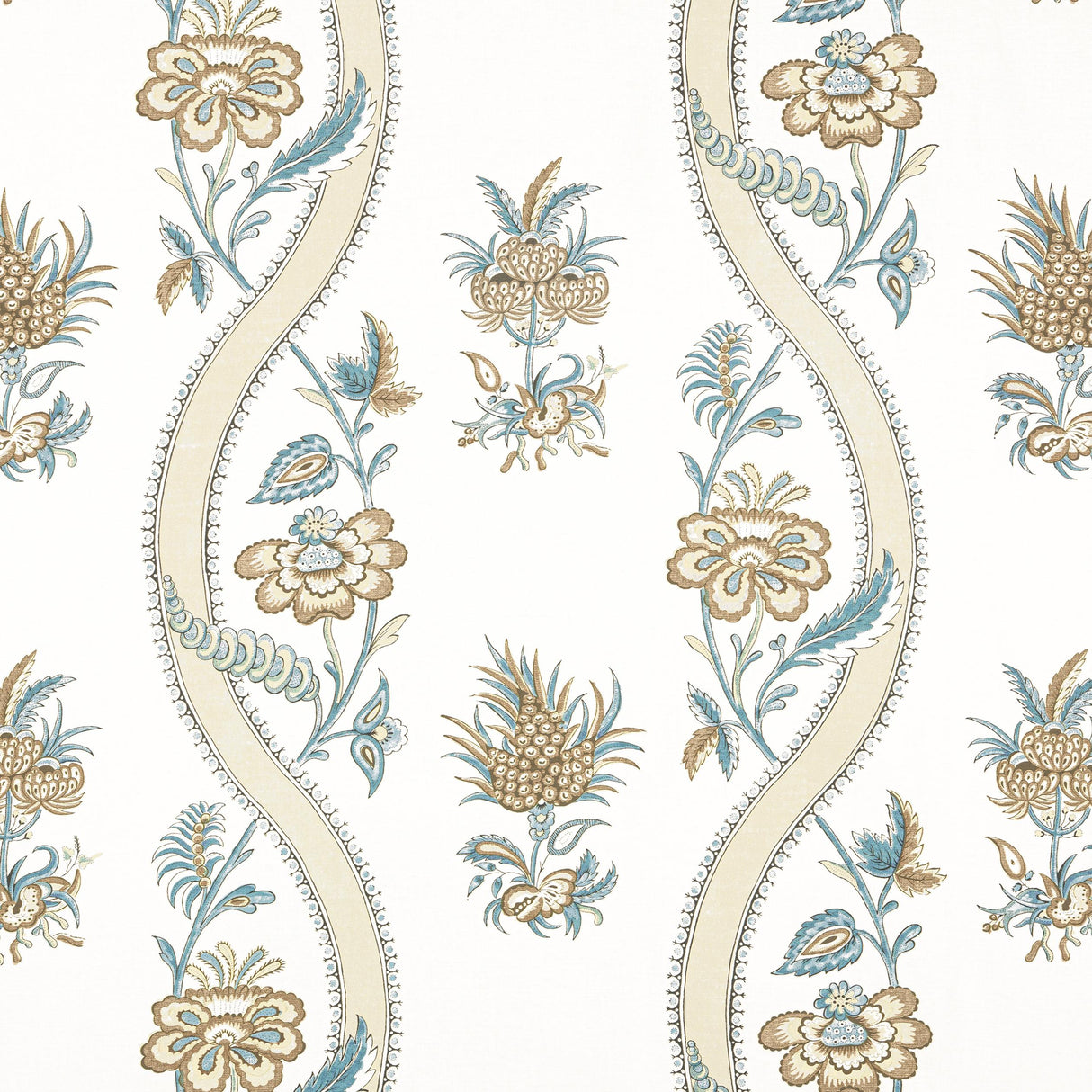 Thibaut Ribbon Floral Beige And Spa Blue Fabric