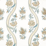Thibaut Ribbon Floral Beige And Spa Blue Fabric