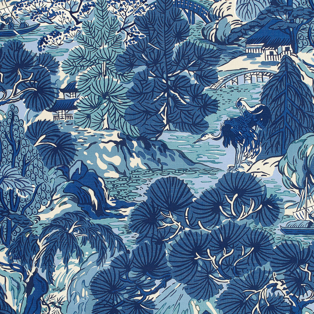 Thibaut Pagoda Trees Blues Fabric