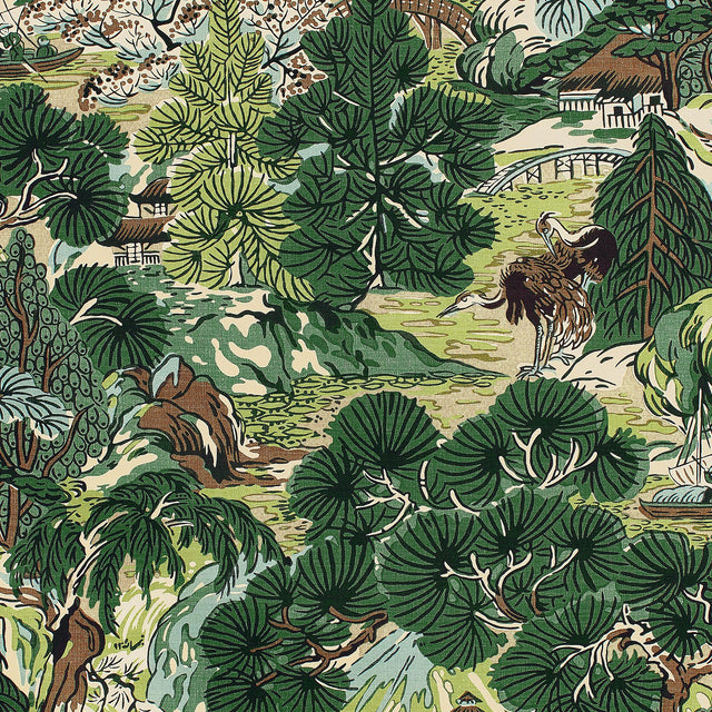 Thibaut PAGODA TREES Brown and Green Fabric