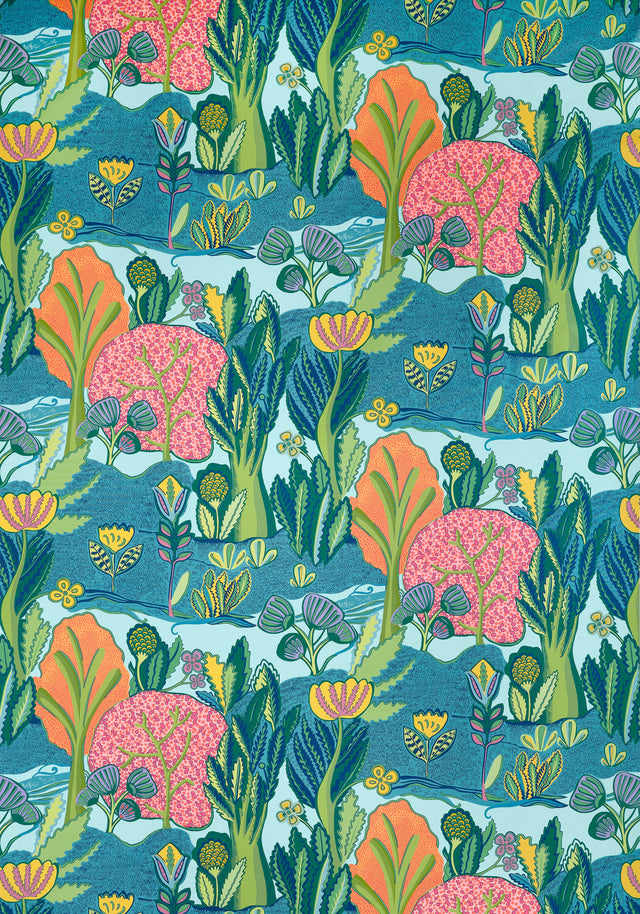 Thibaut ALBERO Tangerine and Turquoise Fabric