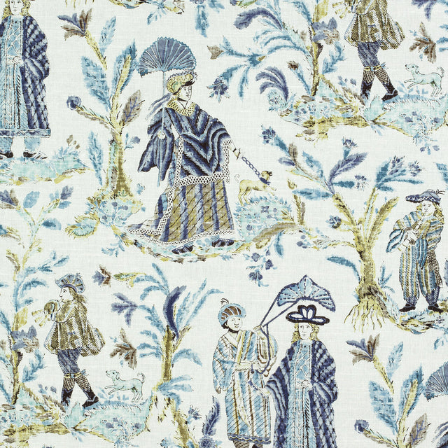 Thibaut Royale Toile Turquoise And Navy Fabric